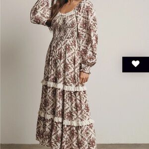 Forte Cream and Pink Floral Long Sleeve Dress